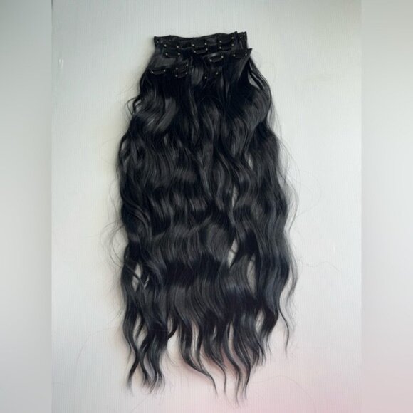 Human hair Blend 24 In  black Clip in Hair Extensions Set - Picture 6 of 11